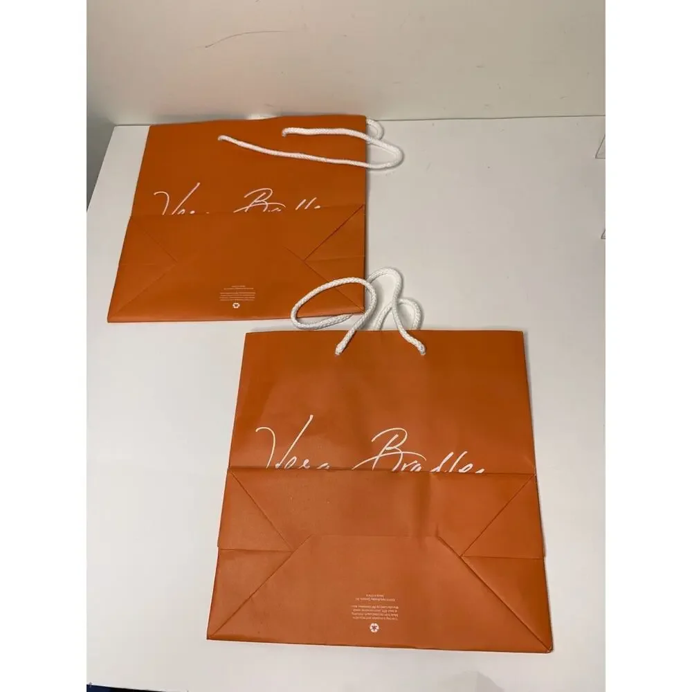 Two Vera Bradley Shopping Bag Gift Bag Orange White Lettering 10 x 10 Inches